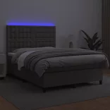 szürke műbőr rugós ágy matraccal és LED-del 140x200 cm