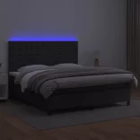 fekete műbőr rugós ágy matraccal és LED-del 160x200 cm