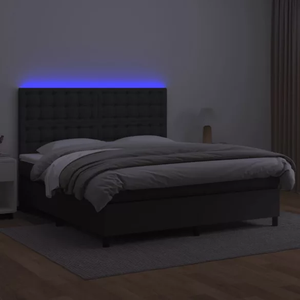 fekete műbőr rugós ágy matraccal és LED-del 160x200 cm