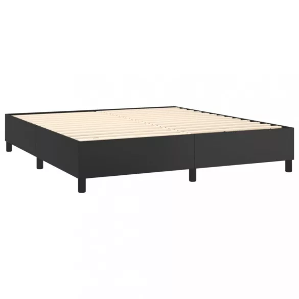 fekete műbőr rugós ágy matraccal és LED-del 160x200 cm
