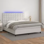 fehér műbőr rugós ágy matraccal és LED-del 160x200 cm