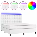 fehér műbőr rugós ágy matraccal és LED-del 160x200 cm