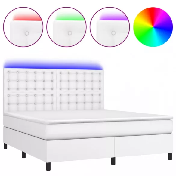 fehér műbőr rugós ágy matraccal és LED-del 160x200 cm