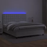fehér műbőr rugós ágy matraccal és LED-del 160x200 cm