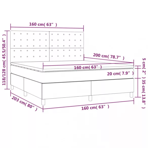 fehér műbőr rugós ágy matraccal és LED-del 160x200 cm