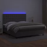 szürke műbőr rugós ágy matraccal és LED-del 160x200 cm