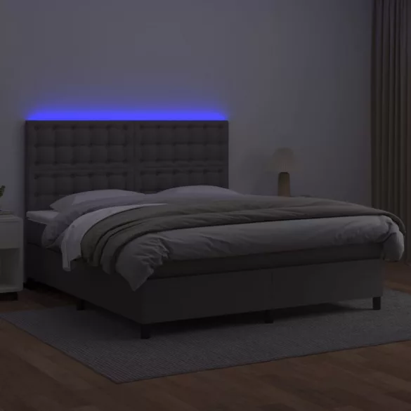 szürke műbőr rugós ágy matraccal és LED-del 160x200 cm