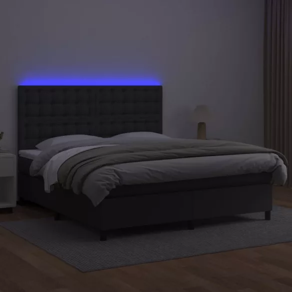 fehér műbőr rugós ágy matraccal és LED-del 180x200 cm