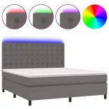 szürke műbőr rugós ágy matraccal és LED-del 180x200 cm