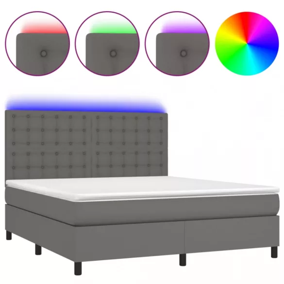 szürke műbőr rugós ágy matraccal és LED-del 180x200 cm