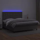 szürke műbőr rugós ágy matraccal és LED-del 180x200 cm