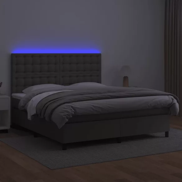 szürke műbőr rugós ágy matraccal és LED-del 180x200 cm