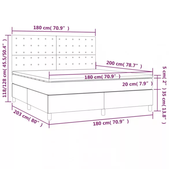 szürke műbőr rugós ágy matraccal és LED-del 180x200 cm