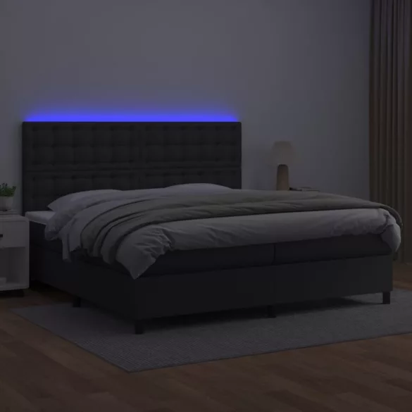fehér műbőr rugós ágy matraccal és LED-del 200x200 cm