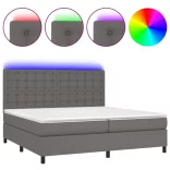 szürke műbőr rugós ágy matraccal és LED-del 200x200 cm