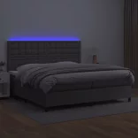 szürke műbőr rugós ágy matraccal és LED-del 200x200 cm