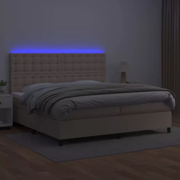 cappuccino színű műbőr rugós ágy matraccal és LED-del 200x200cm