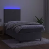 világosszürke bársony rugós és LED-es ágy matraccal 80 x 200 cm