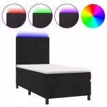 fekete bársony rugós és LED-es ágy matraccal 80 x 200 cm
