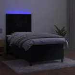 fekete bársony rugós és LED-es ágy matraccal 90x190 cm
