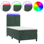 sötétzöld bársony rugós és LED-es ágy matraccal 90x190 cm