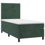 sötétzöld bársony rugós és LED-es ágy matraccal 90x190 cm