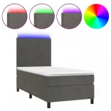 sötétszürke bársony rugós és LED-es ágy matraccal 90x200 cm