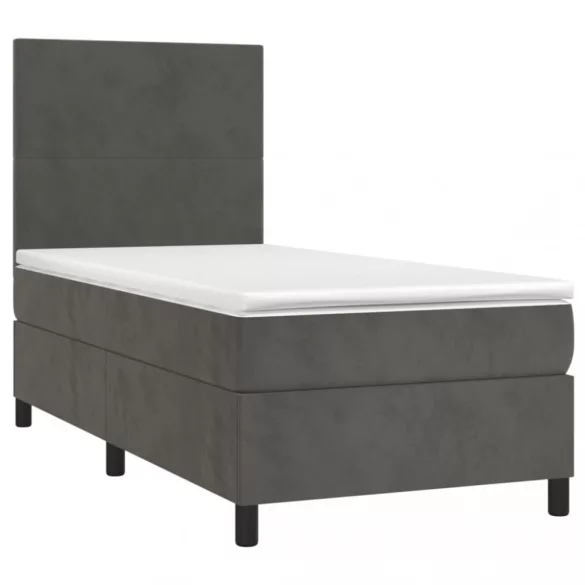sötétszürke bársony rugós és LED-es ágy matraccal 90x200 cm