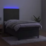 sötétszürke bársony rugós és LED-es ágy matraccal 90x200 cm
