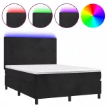 fekete bársony rugós és LED-es ágy matraccal 140x190 cm