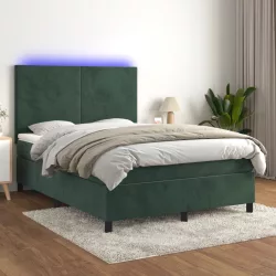   sötétzöld bársony rugós és LED-es ágy matraccal 140x190 cm