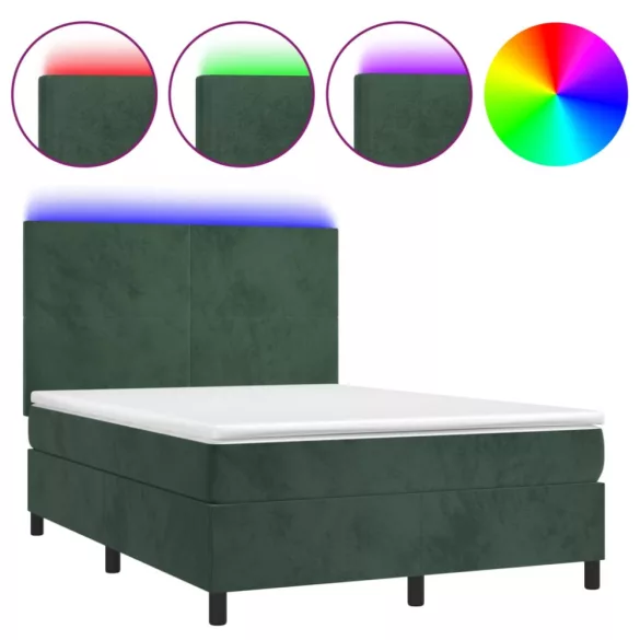 sötétzöld bársony rugós és LED-es ágy matraccal 140x190 cm