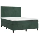 sötétzöld bársony rugós és LED-es ágy matraccal 140x190 cm