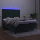 sötétzöld bársony rugós és LED-es ágy matraccal 140x190 cm
