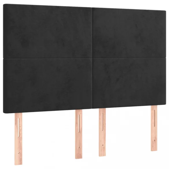 fekete bársony rugós és LED-es ágy matraccal 140x200 cm