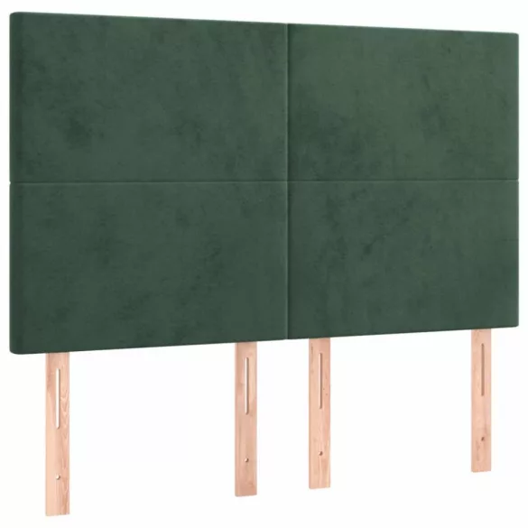 sötétzöld bársony rugós és LED-es ágy matraccal 140x200 cm