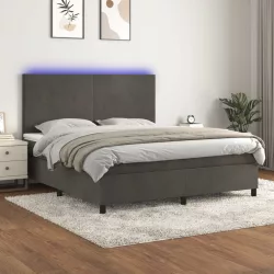   sötétszürke bársony rugós és LED-es ágy matraccal 160x200 cm