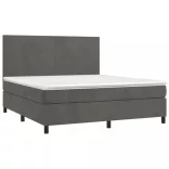 sötétszürke bársony rugós és LED-es ágy matraccal 160x200 cm