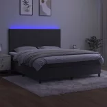 sötétszürke bársony rugós és LED-es ágy matraccal 160x200 cm