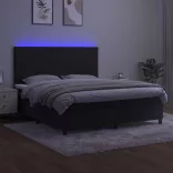 fekete bársony rugós és LED-es ágy matraccal 160x200 cm