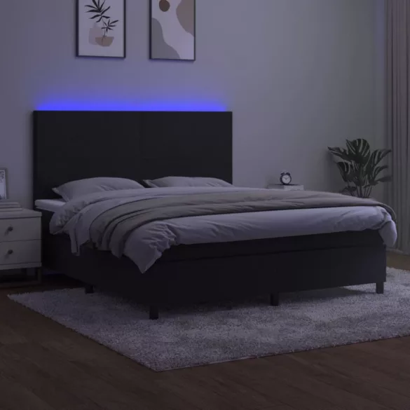 fekete bársony rugós és LED-es ágy matraccal 160x200 cm