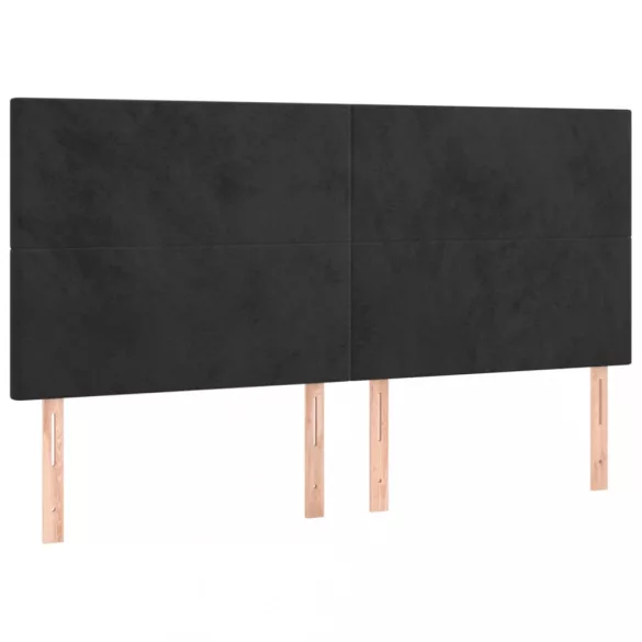 fekete bársony rugós és LED-es ágy matraccal 160x200 cm
