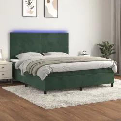   sötétzöld bársony rugós és LED-es ágy matraccal 160x200 cm