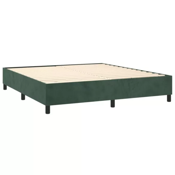 sötétzöld bársony rugós és LED-es ágy matraccal 160x200 cm