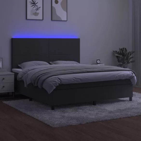 sötétszürke bársony rugós és LED-es ágy matraccal 180x200 cm