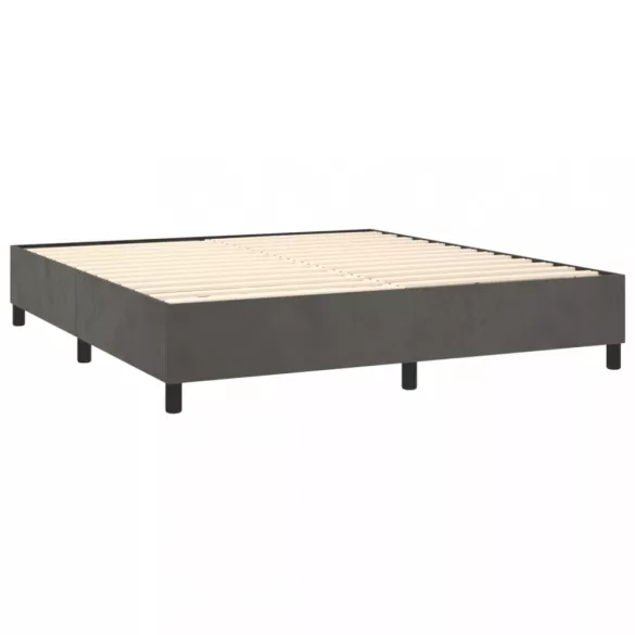 sötétszürke bársony rugós és LED-es ágy matraccal 180x200 cm