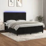 fekete bársony rugós és LED-es ágy matraccal 180x200 cm