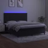 fekete bársony rugós és LED-es ágy matraccal 180x200 cm