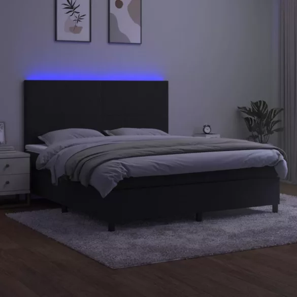 fekete bársony rugós és LED-es ágy matraccal 180x200 cm