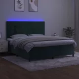 sötétzöld bársony rugós és LED-es ágy matraccal 180x200 cm